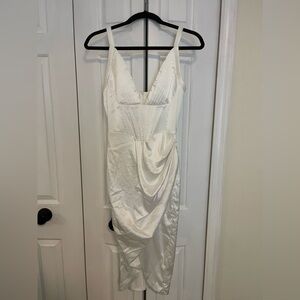White Corset satin midi dress with slit size small